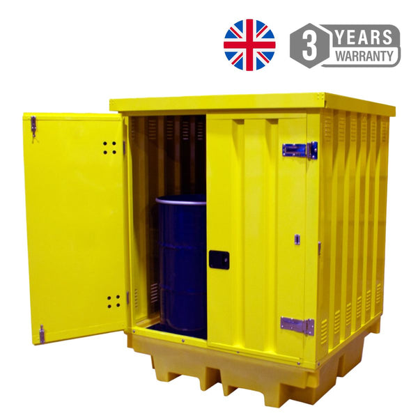 Hard covered spill pallet for 4 drums