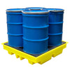 Low profile spill pallet with 4 drums