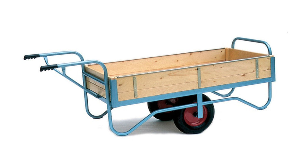 Single-Handle Welded Steel Balance Trolleys with Rubber Wheels  and Wooden Sides - 500kg Capacity (6536175616171)