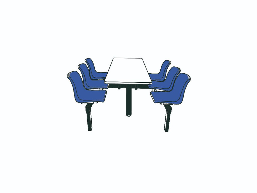 Six Seater Premium Canteen Tables one way entry line drawing (4606302158883)
