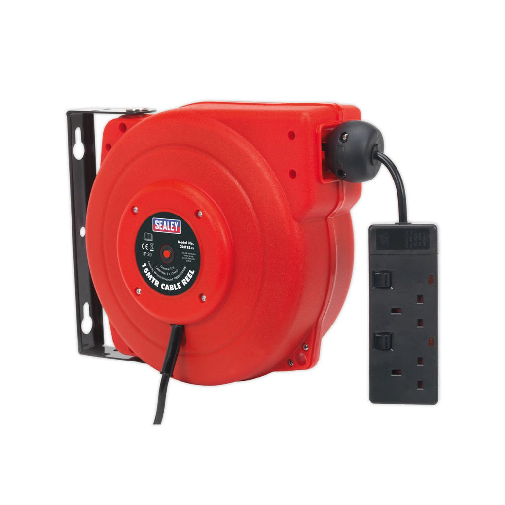 Wall Mounted Extension Cable Reel with 2 Sockets 15 Metres (4623131246627)