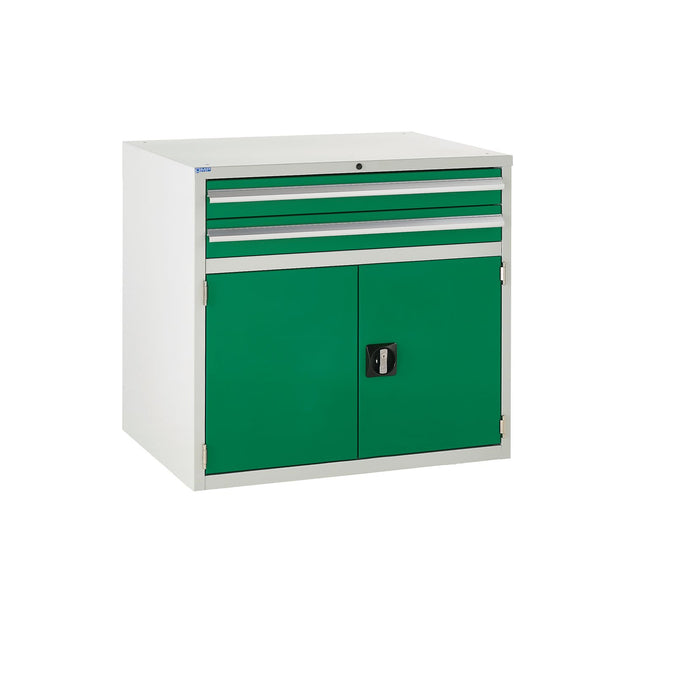 Lockable Door Metal Cabinet with 2 Drawers 825mm (H) x 900mm (W) x 650mm (D) green (6103952588971)