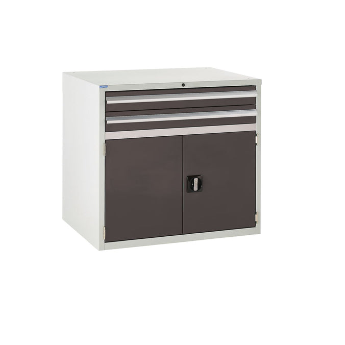 Lockable Door Metal Cabinet with 2 Drawers 825mm (H) x 900mm (W) x 650mm (D) black (6103952588971)