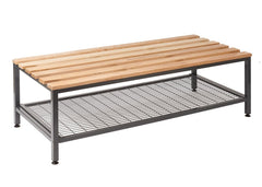 Double Depth Changing Room Bench with Under Seat Tray - Solid Oak Slats