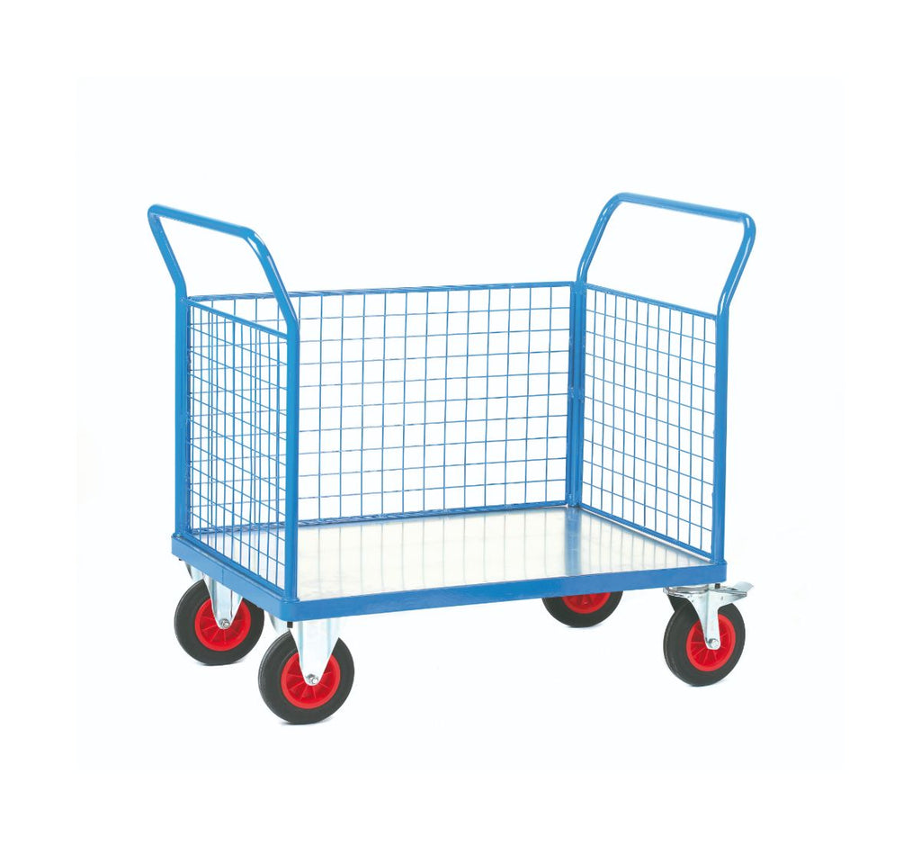 Galvanised Metal Platform Truck - 3 Mesh Sides (4802569076771)