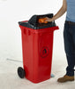 Wheelie Bin with Push Flap Lid red in use (4585768976419)