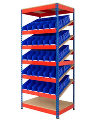 Kanban Shelving with 5 x Sloping Chipboard Shelves and Storage Containers