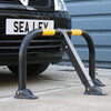 Steel Triple Leg Folding Parking Barrier - Integral Lock act next to car (4634657325091)