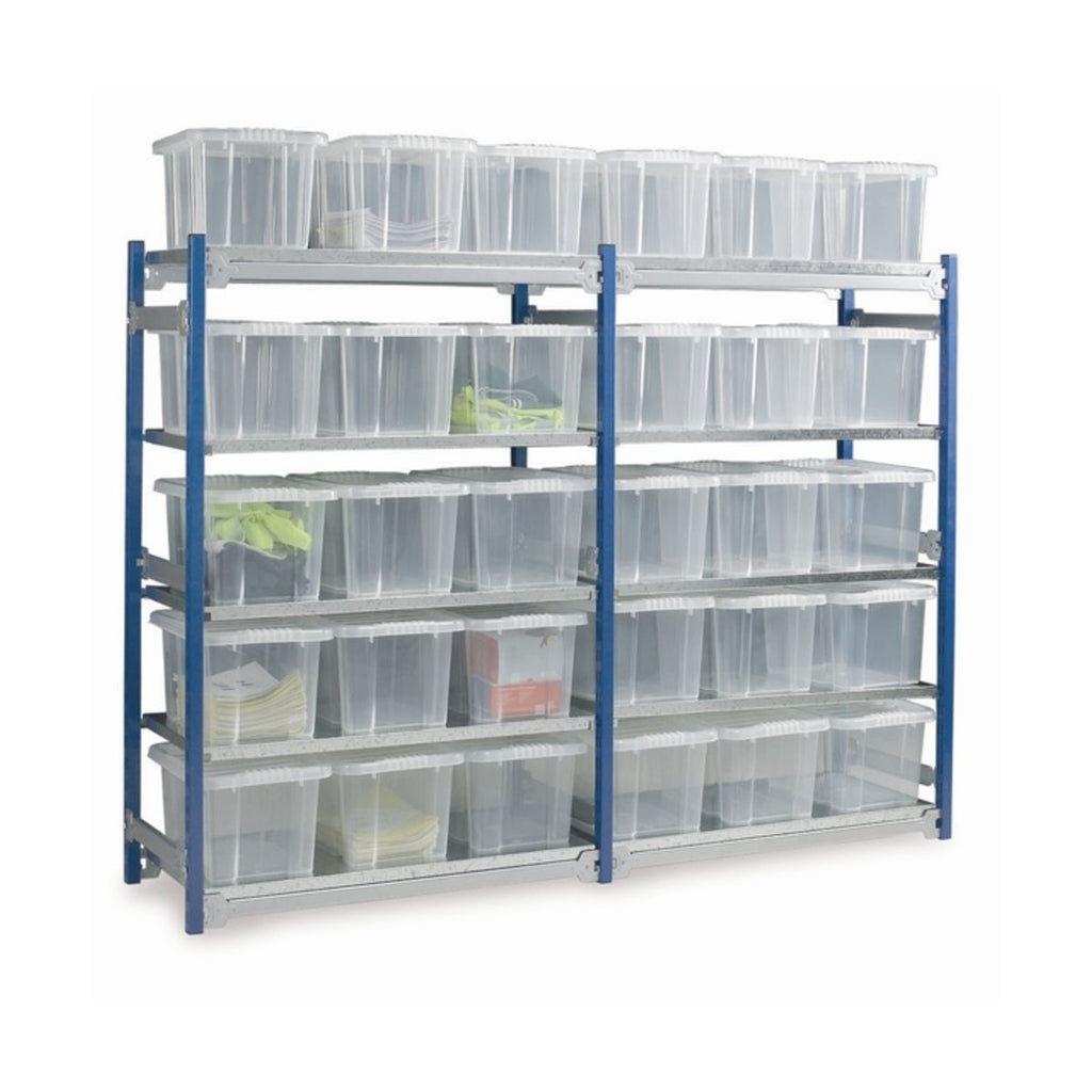 Bolt-Free 150cm Wide Stockroom Shelving Unit with Galvanised Shelves and 15 x 24L Boxes (6248808808619)