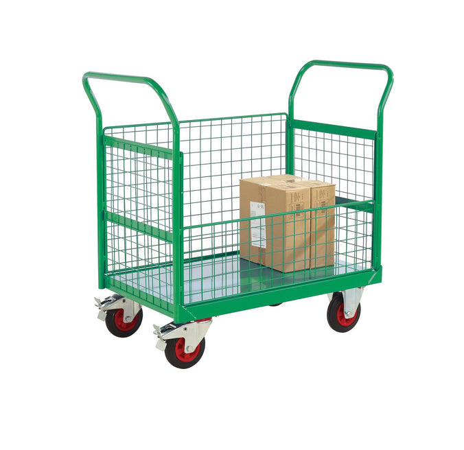 3 and a Half Sided Platform Trolley with Mesh Sides RTBT3569MGXX Green with props (4479050055715)