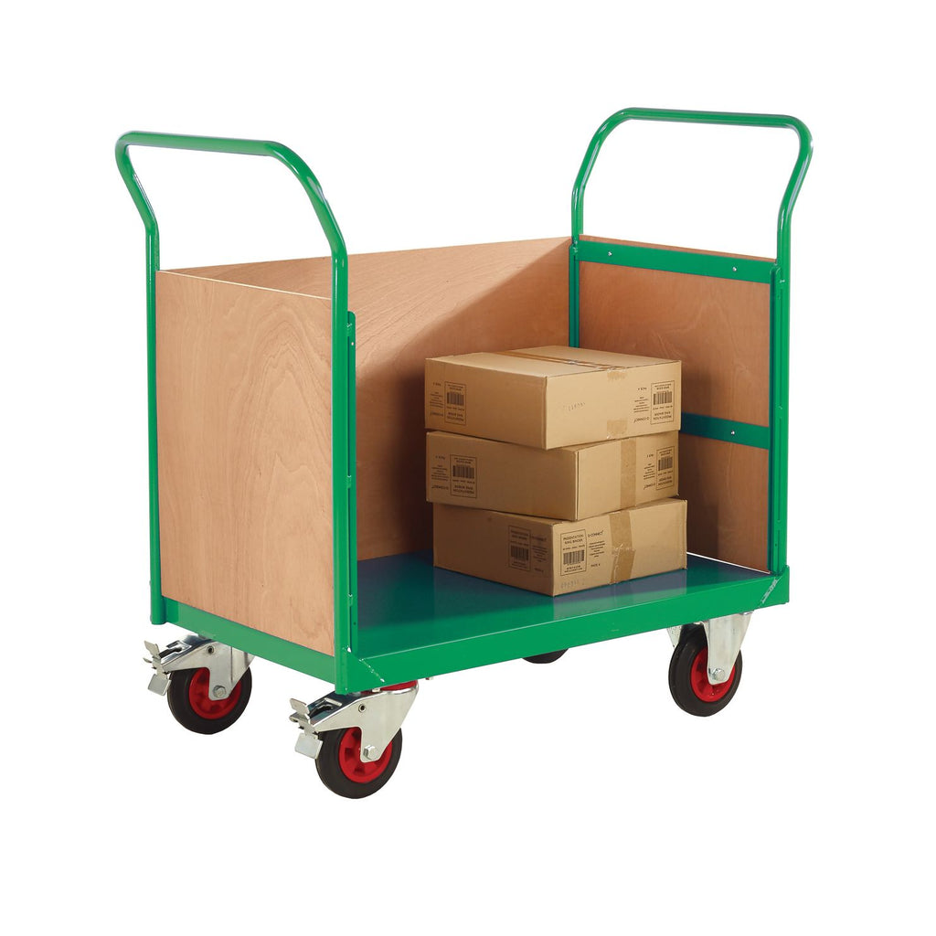 3 Sided Platform Trolley with Plywoods Sides RTBT3690PGXX Green with props (4479049924643)