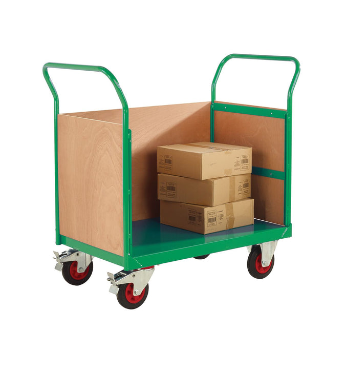 3 Sided Platform Trolley with Plywoods Sides RTBT3690PGXX Green with props (4479049924643)