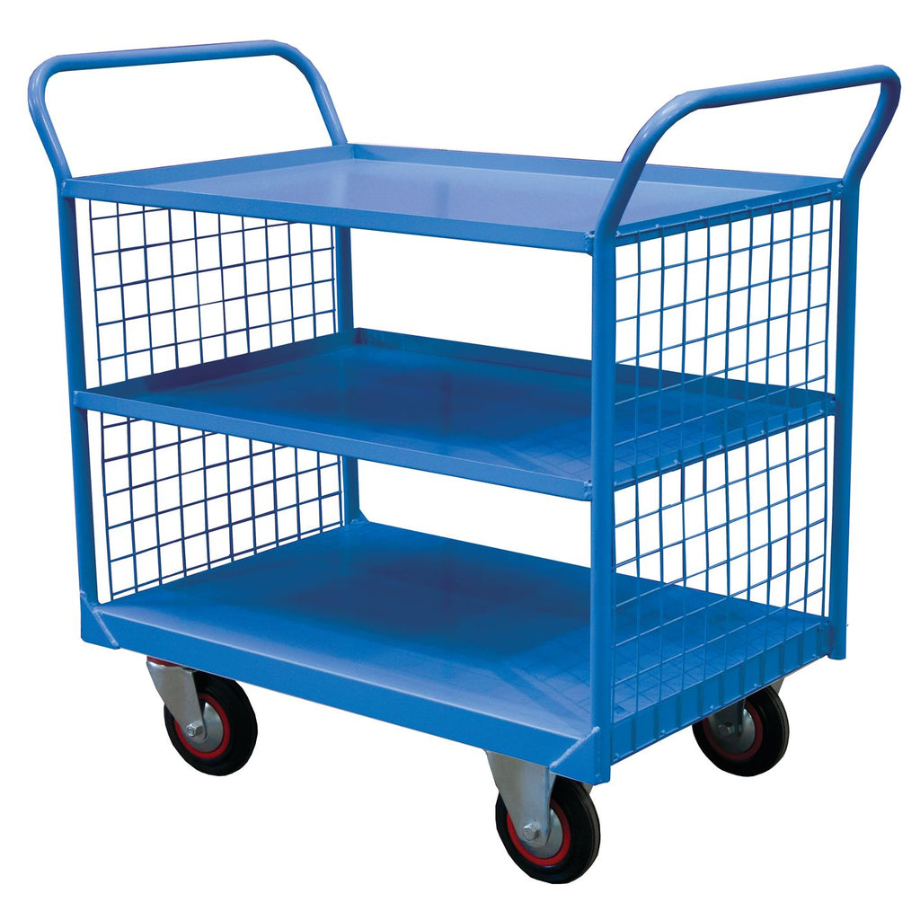 3 Tier Premium Shelf Trolleys with Mesh Sides RTTST90603MB Blue (4478046961699)
