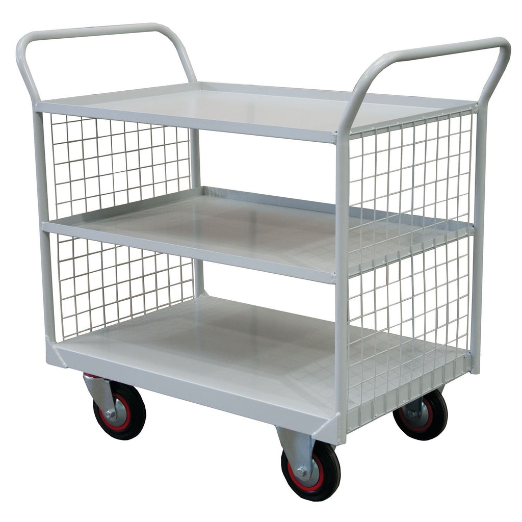 3 Tier Premium Shelf Trolleys with Mesh Sides RTTST90603ML Light Grey (4478046961699)