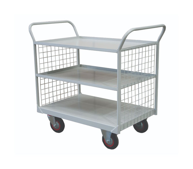 Welded Steel 3-Tier Shelf Trolleys with Mesh Ends (6556062187691)