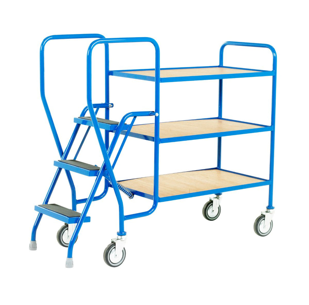 3 Step Warehouse Picking Trolley - Plywood Shelves 3 tiers