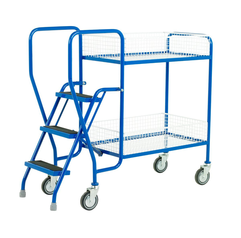 3 Step Warehouse Picking Trolley - Removable Baskets 2 tiers