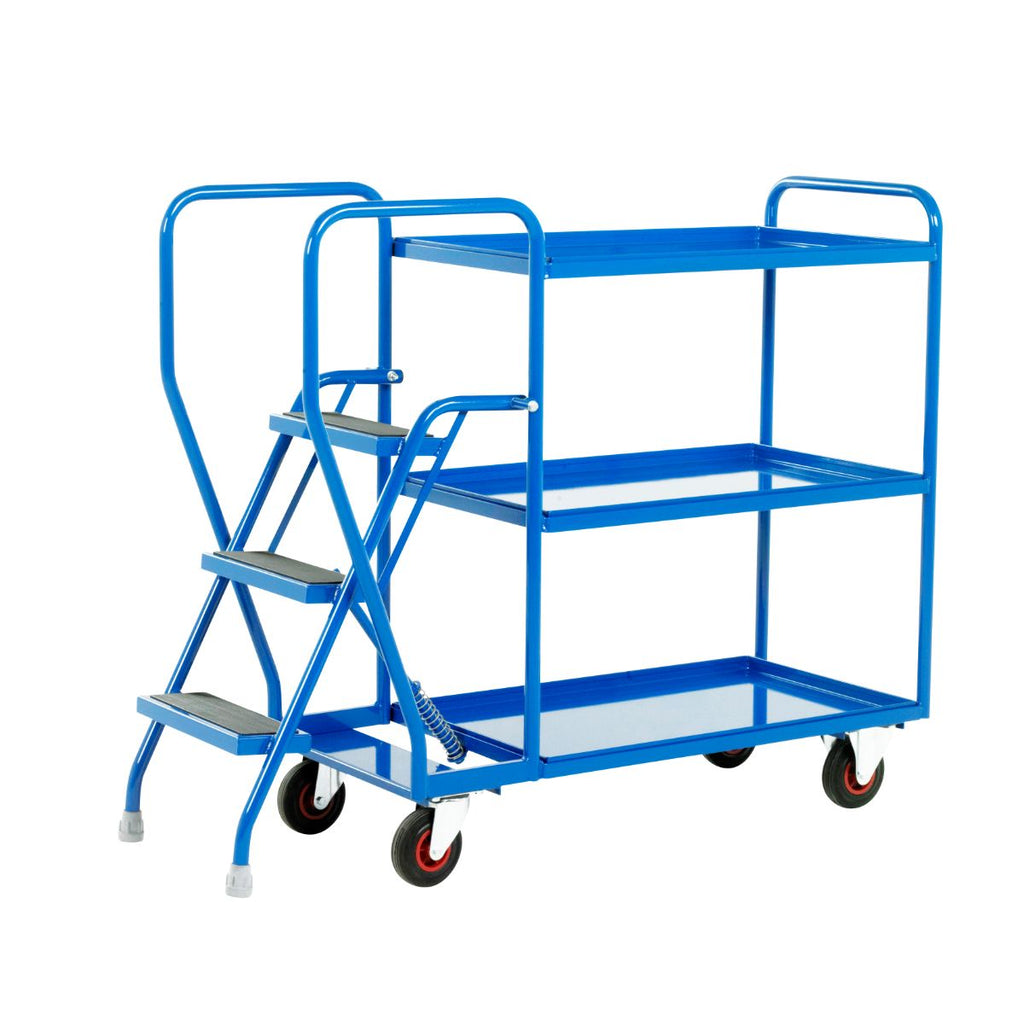 3 Step Warehouse Picking Trolley - Fixed Steel Trays