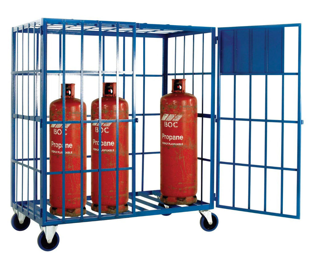 Mobile Gas Cage for 8 Propane Cylinders propped