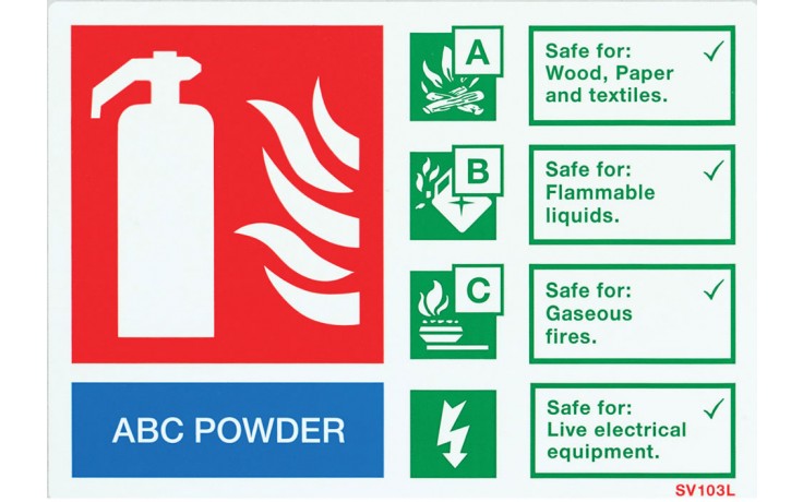Self Adhesive ABC Powder Fire Extinguisher Signs (Pack of 10) (4807366180899)