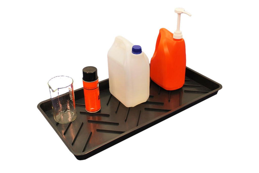 thin oil drain pan with containers