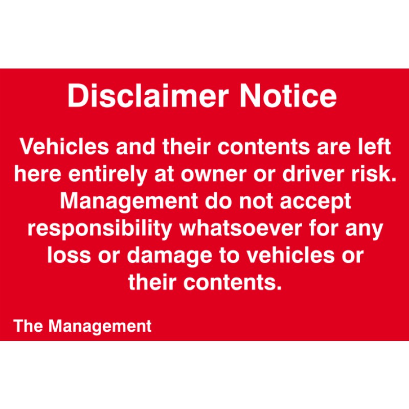 Car Parking Disclaimer Notice Sign (6050197143723)