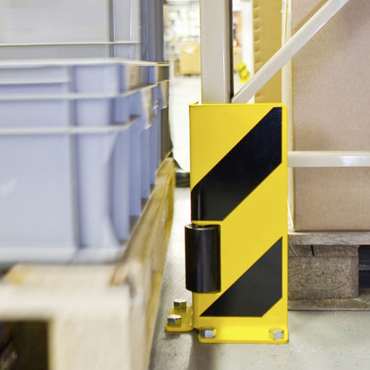 pallet racking protector with rollers in use (4568105123875)