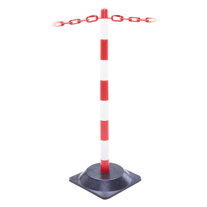 red and white chain post with hard rubber base (4555548524579)