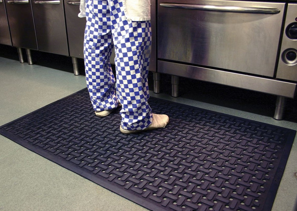 KrossMat Oil Resistant Rubber Kitchen Mat designed for industrial use, providing anti-fatigue comfort and slip resistance in oily environments.