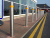 Stainless steel bollards in car park (4365597933603)