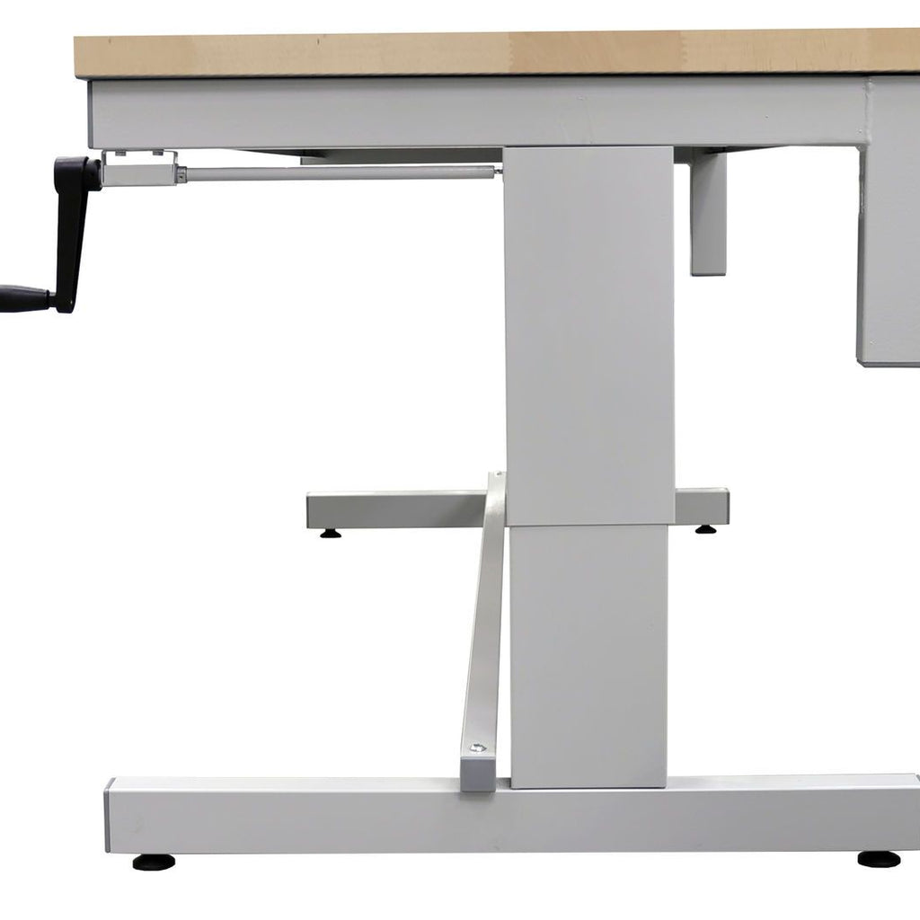 Premium Height Adjustable Workbench with Wood Top low side view (4453380292643)