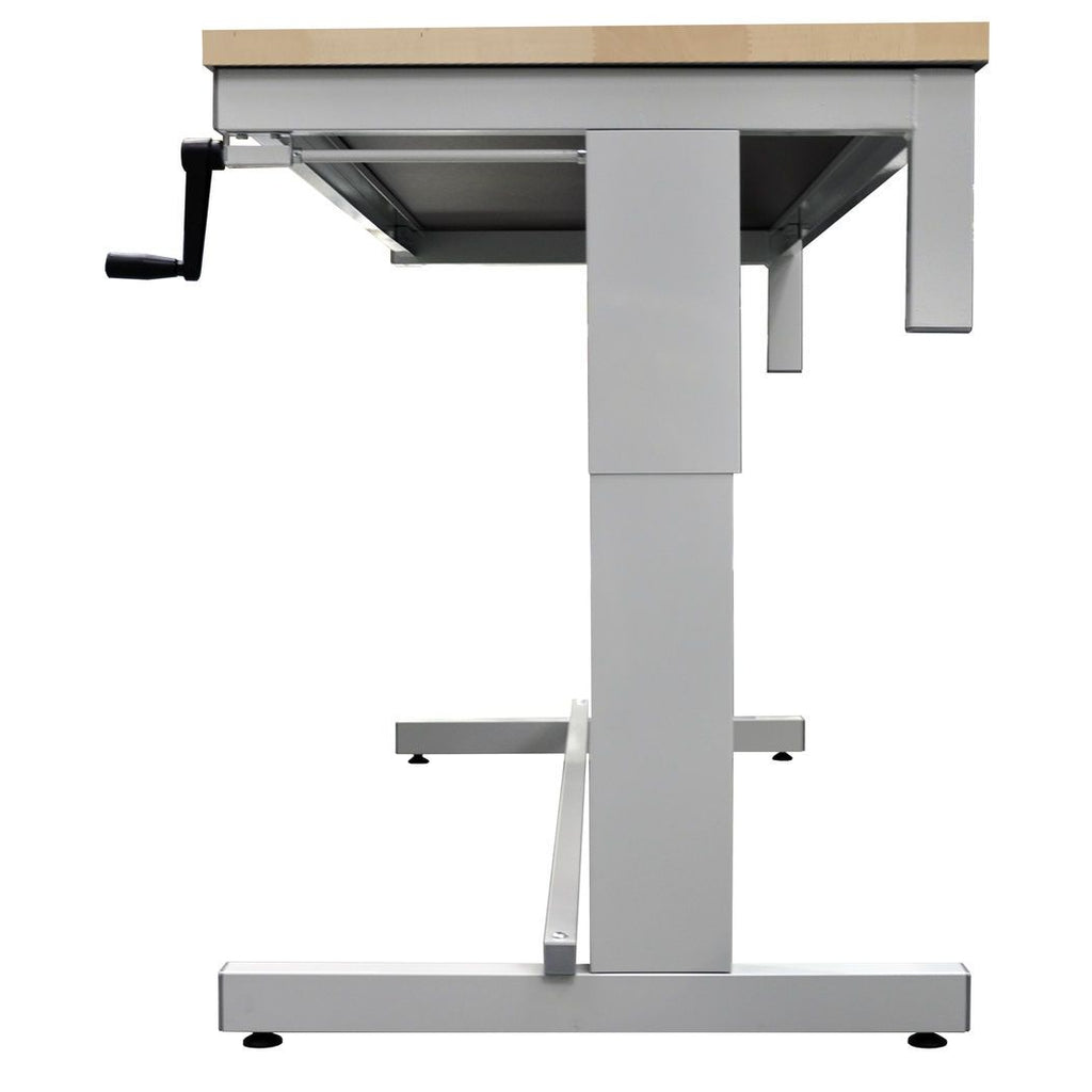 Premium Height Adjustable Workbench with Wood Top high side view (4453380292643)