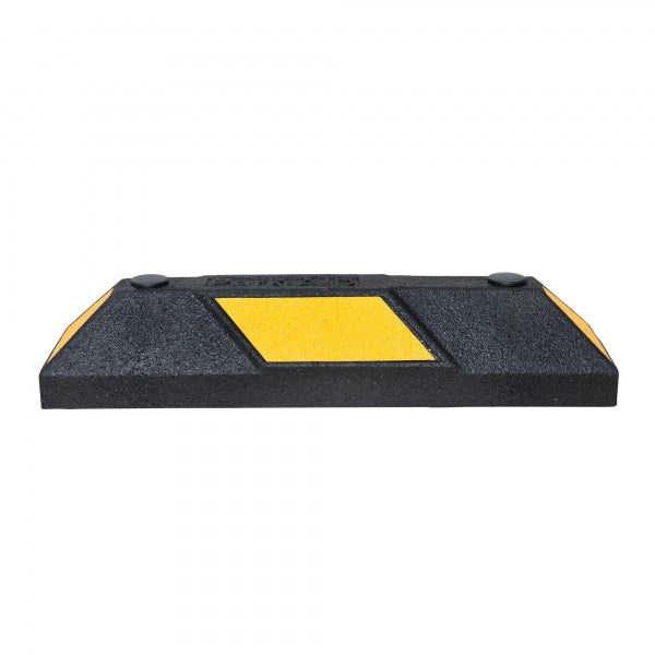 Black and yellow rubber parking stop
