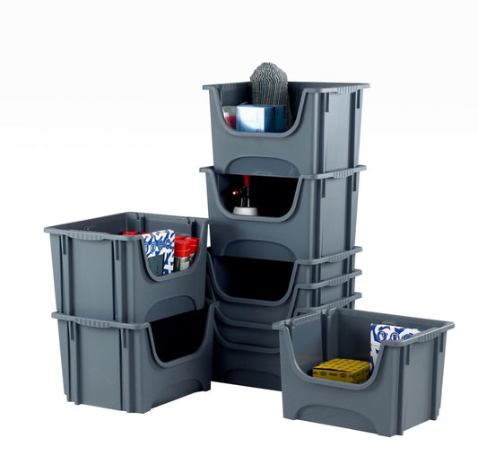 Open Front Stackable Storage Bins (5 Pack) 50 Litre (495mm x 390mm x 320mm)