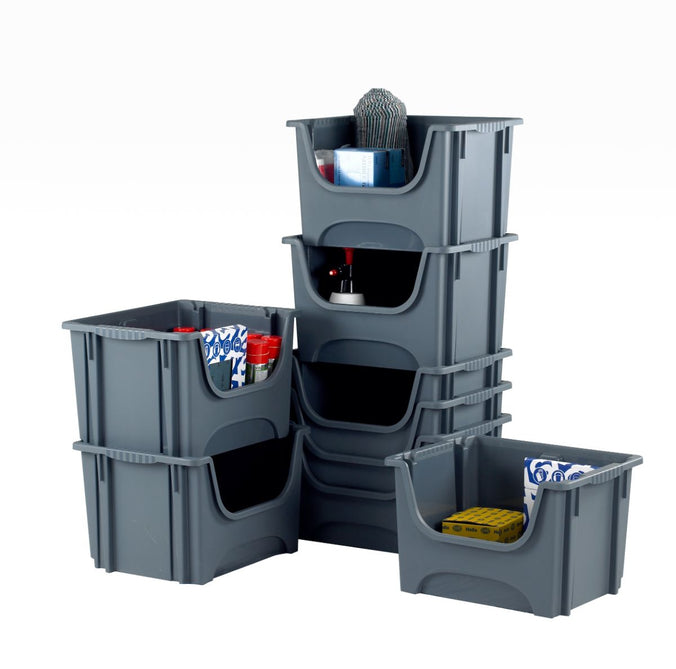 Open Front Stackable Storage Bins (5 Pack) 50 Litre (495mm x 390mm x 320mm)