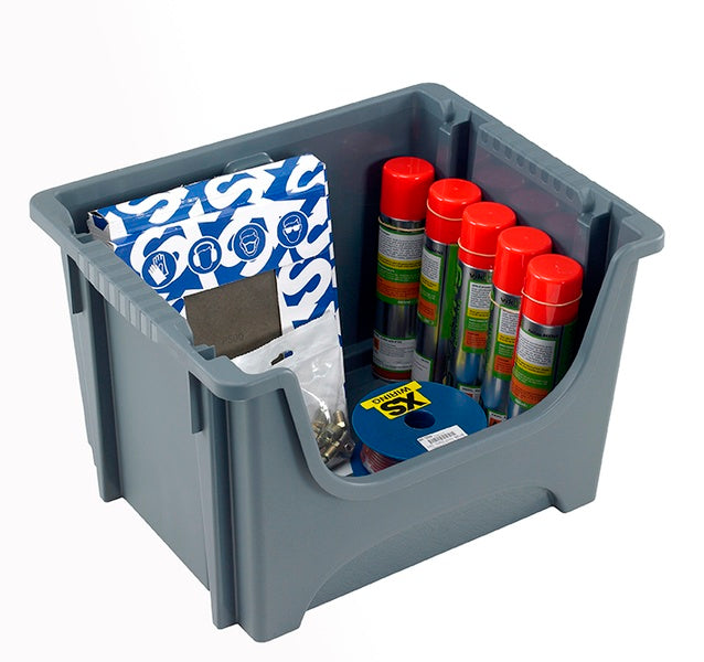 Open Front Stackable Storage Bins (5 Pack) 50 Litre (495mm x 390mm x 320mm)