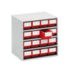 Storage Bin Cabinet for Small Parts - 16 Bins 82mm x 92mm x 300mm red (6573247660203)