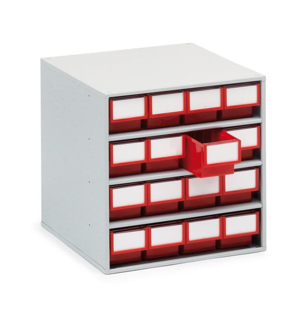 Storage Bin Cabinet for Small Parts - 16 Bins 82mm x 92mm x 400mm red (6573247791275)