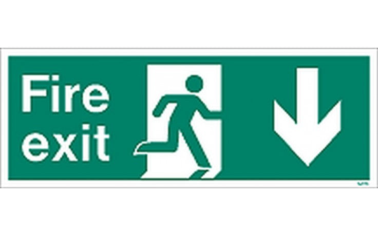 Fire Exit Sign With DOWN Arrow - Green / White (4807063109667)