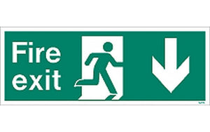 Fire Exit Sign With DOWN Arrow - Green / White