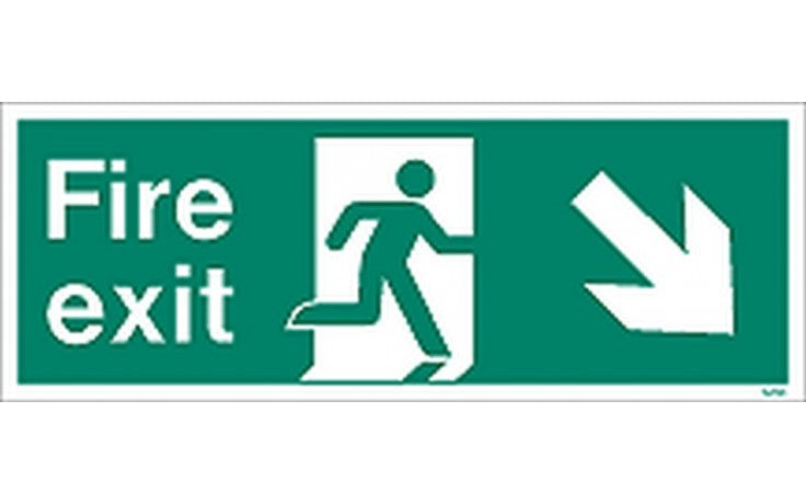 Fire Exit Sign With DOWN RIGHT Arrow - Green / White (4807063207971)